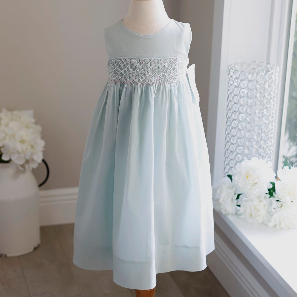 Strasburg Dress Smocked Robin Egg Blue Pale Aqua Blue Size 2 year Sundress
